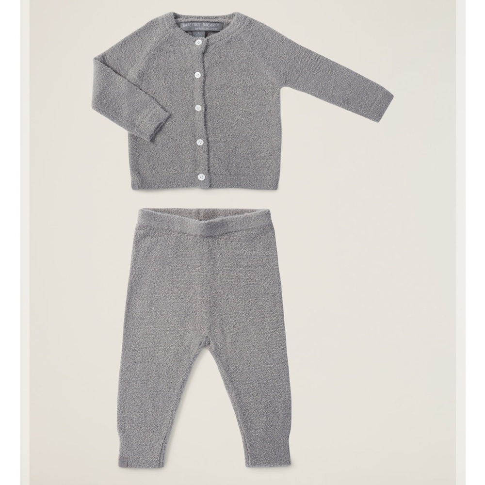 Barefoot Dreams CozyChic Lite Classic Cardi & Pant Set in Pewter, 6-12 Months